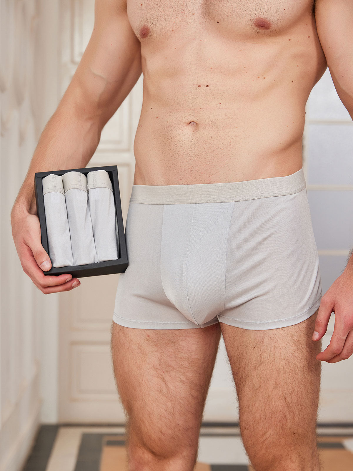 [Gray] SilkSilky Silk Knitted Mens Underwear 001