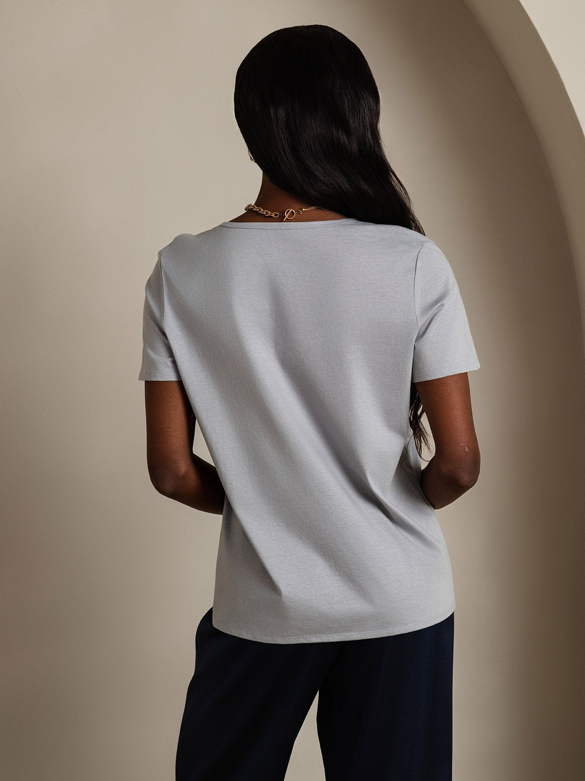 [Gray] SilkSilky Silk Short Sleeve U Neck Women's T-Shirt 002