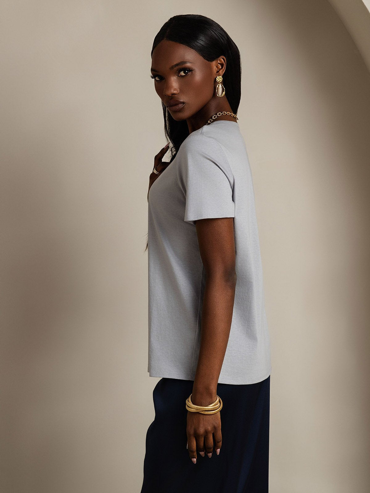 [Gray] SilkSilky Silk Short Sleeve U Neck Women's T-Shirt 004