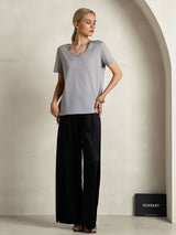 [Gray] SilkSilky  Short Sleeve V Neck Women's T-Shirt 008