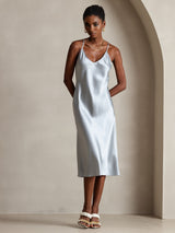 [Grayish Blue] SilkSilky  Spaghetti Strap V Neck Dress 001
