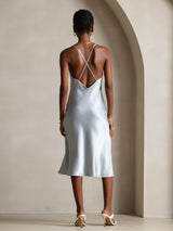[Grayish Blue] SilkSilky  Spaghetti Strap V Neck Dress 002