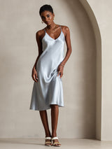 [Grayish Blue] SilkSilky  Spaghetti Strap V Neck Dress 003