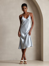 [Grayish Blue] SilkSilky  Spaghetti Strap V Neck Dress 005