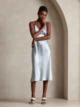 [Grayish Blue] SilkSilky  Spaghetti Strap V Neck Dress 006
