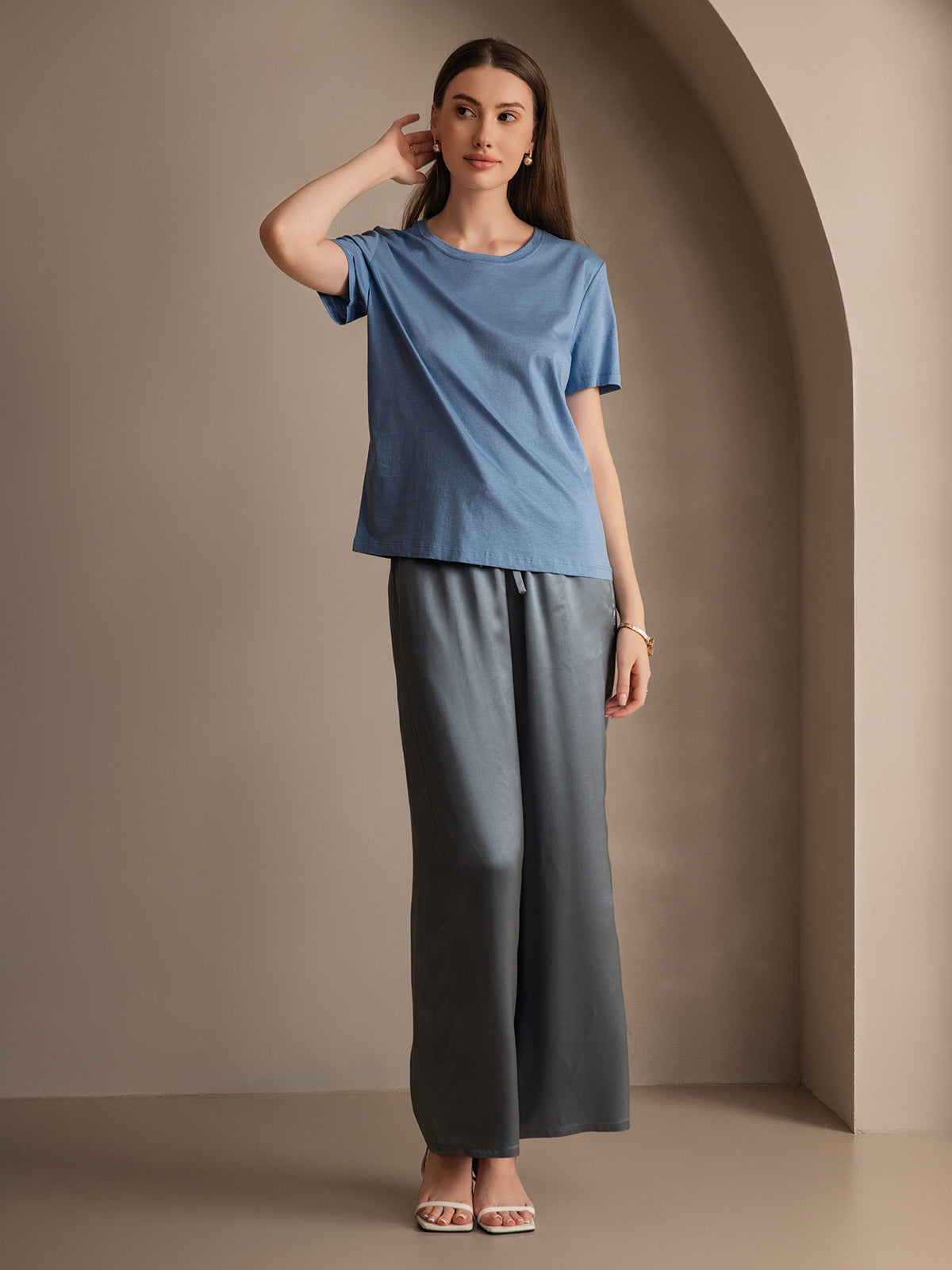【 peak】Silky Women's Wide Pants R4796 WLP-100 | Pure Silk Wide Leg Pants – SILKSILKY