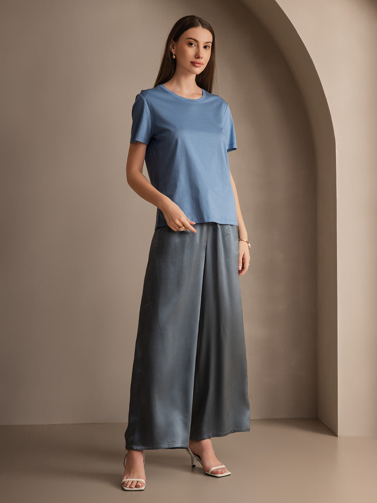 [Grayish Blue] SilkSilky  Pure Silk Womens Pants 003