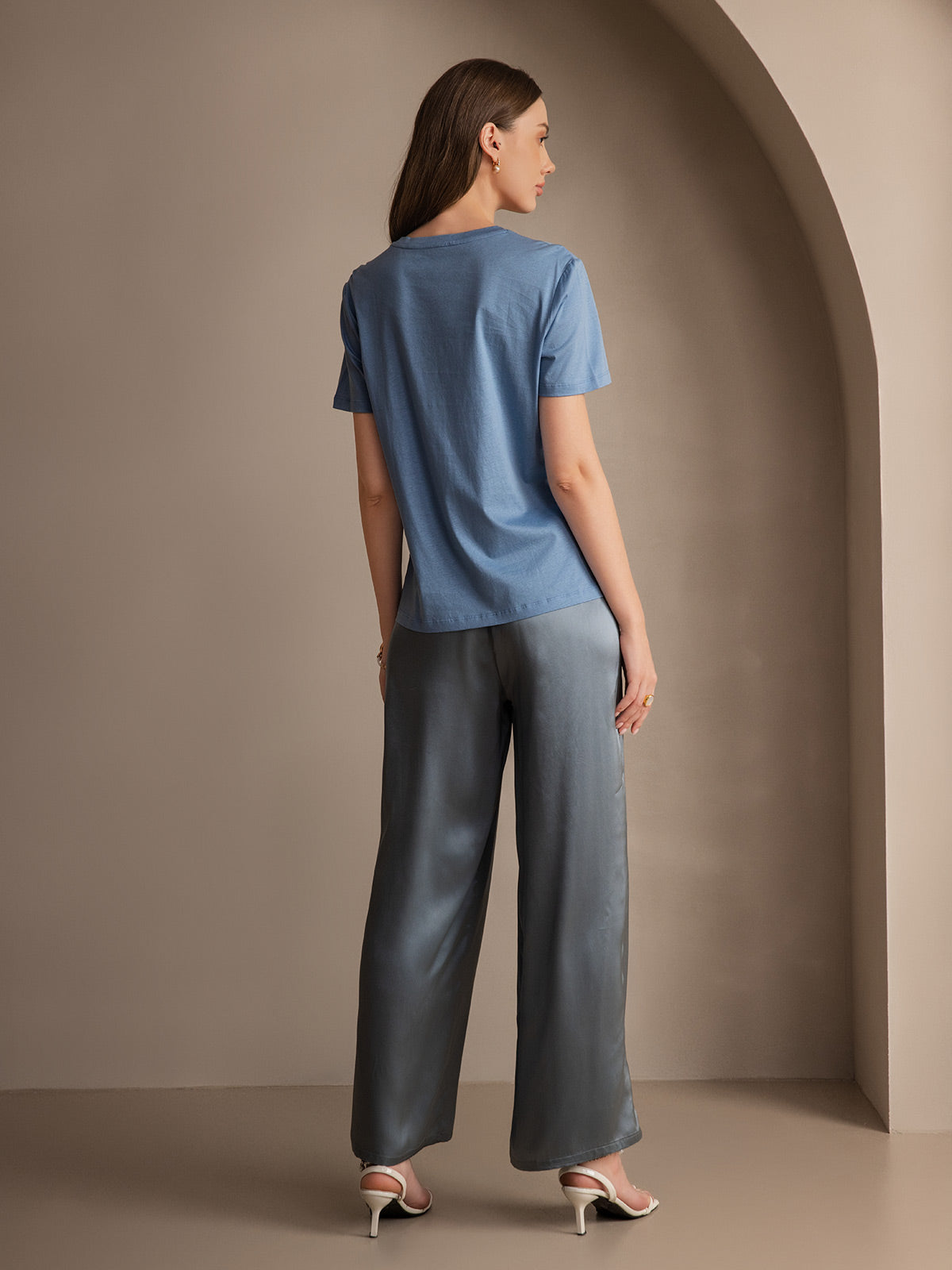 [Grayish Blue] SilkSilky  Pure Silk Womens Pants 004