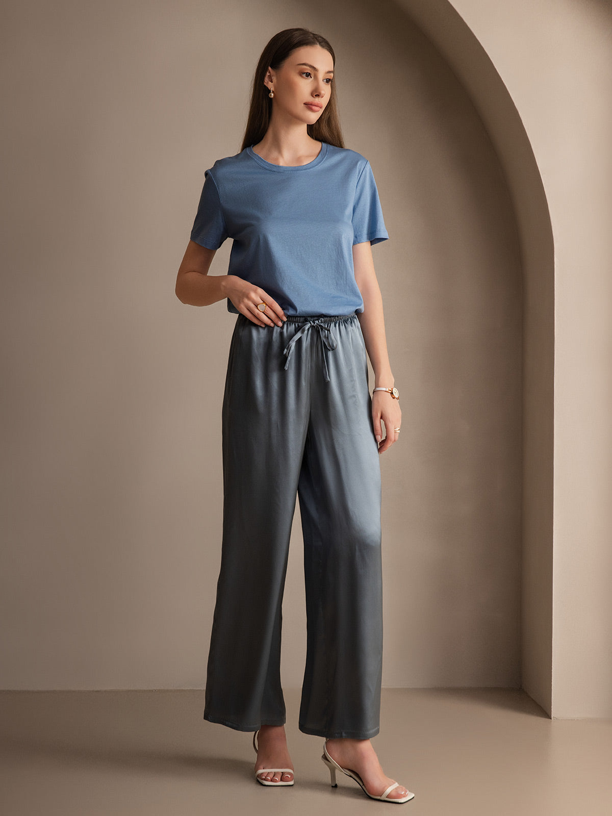 [Grayish Blue] SilkSilky  Pure Silk Womens Pants 005