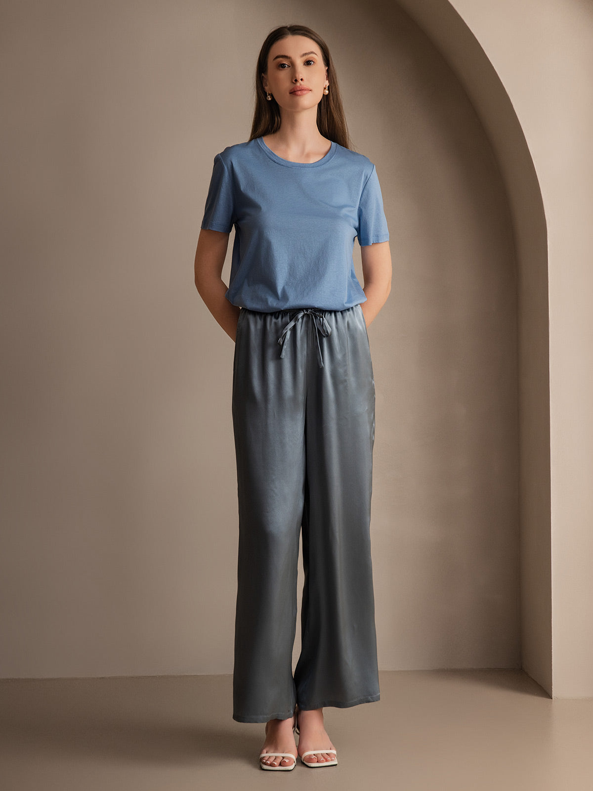 [Grayish Blue] SilkSilky  Pure Silk Womens Pants 006
