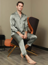 [Grayish Green] SilkSilky  Long Sleeve Notch Collar Men's Pajamas 006