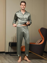 [Grayish Green] SilkSilky  Long Sleeve Notch Collar Men's Pajamas 007