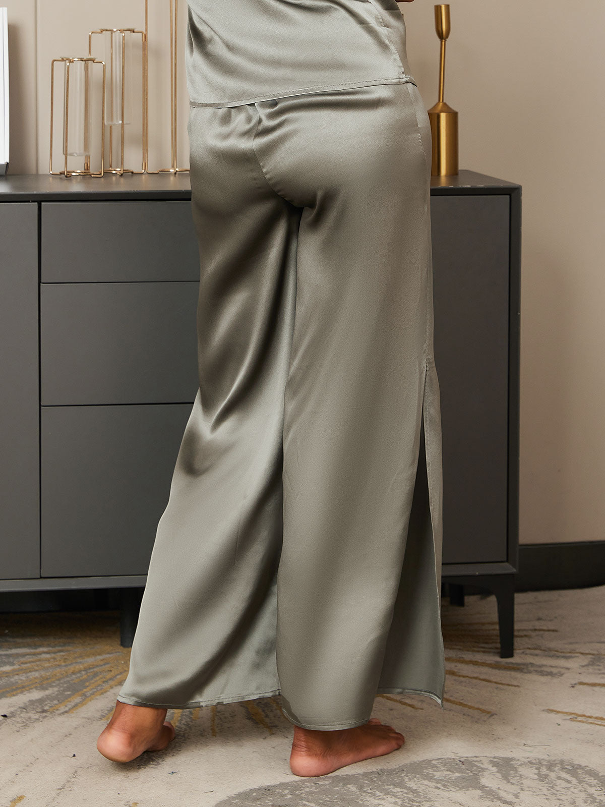 [Grayish Green] SilkSilky Pure Silk Womens Pants 006