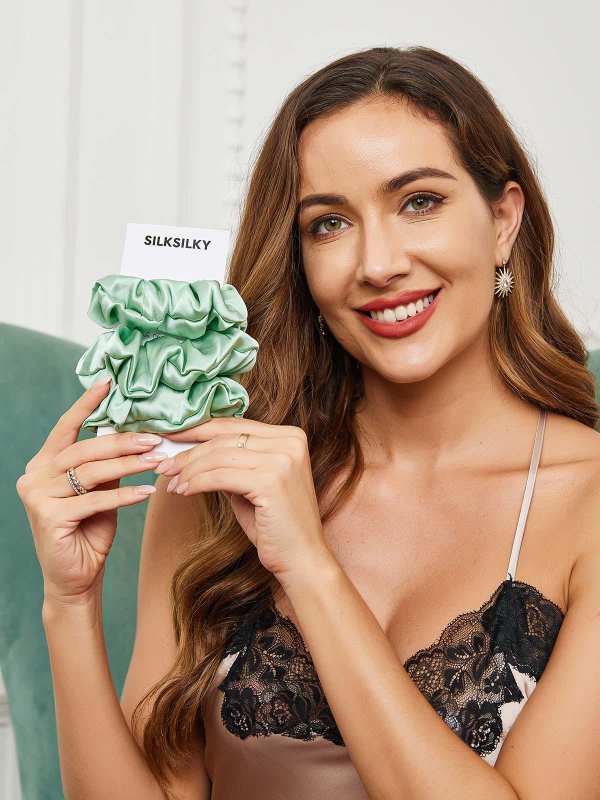 [Green] SilkSilky 19Momme Pure Silk Scrunchie 002