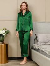 [Green] SilkSilky  Long Sleeve Notch Collar Women's Pajamas 004