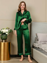 [Green] SilkSilky  Long Sleeve Notch Collar Women's Pajamas 005