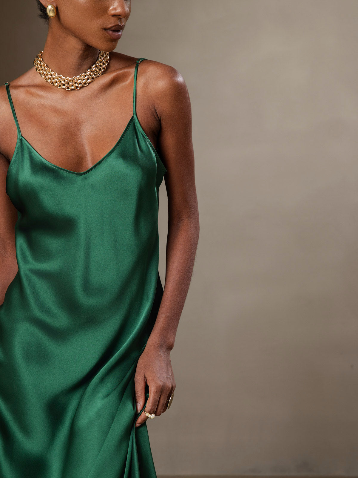 [Green] SilkSilky  Pure Silk Round Neck Dress 004