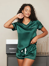 [Green] SilkSilky  Short Sleeve V Neck Women's Pajamas 001