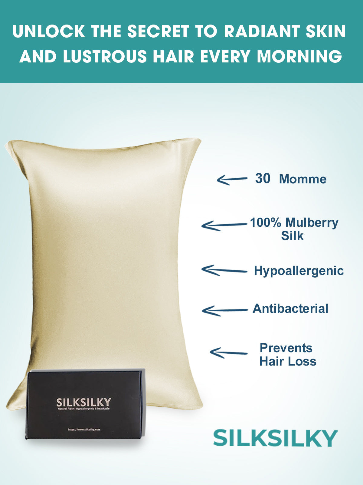 [Ivory] SilkSilky 30Momme Pure Silk Pillowcase 002