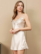 [Ivory] SilkSilky  3/4 Sleeve V Neck Nightgown&Robe Set 006