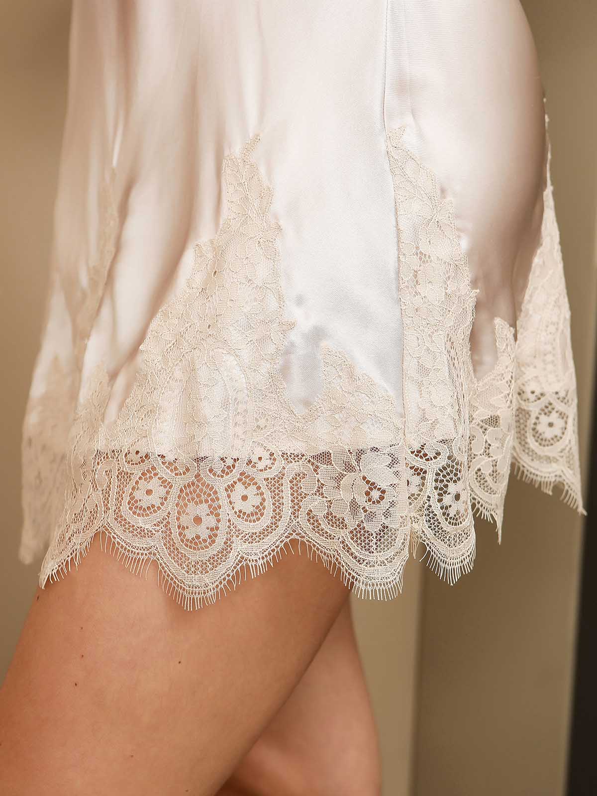 [Ivory] SilkSilky Pure Silk 3/4 Sleeve Nightgown&Robe Set 011
