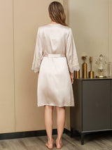 [Ivory] SilkSilky  3/4 Sleeve Women's Robe 003