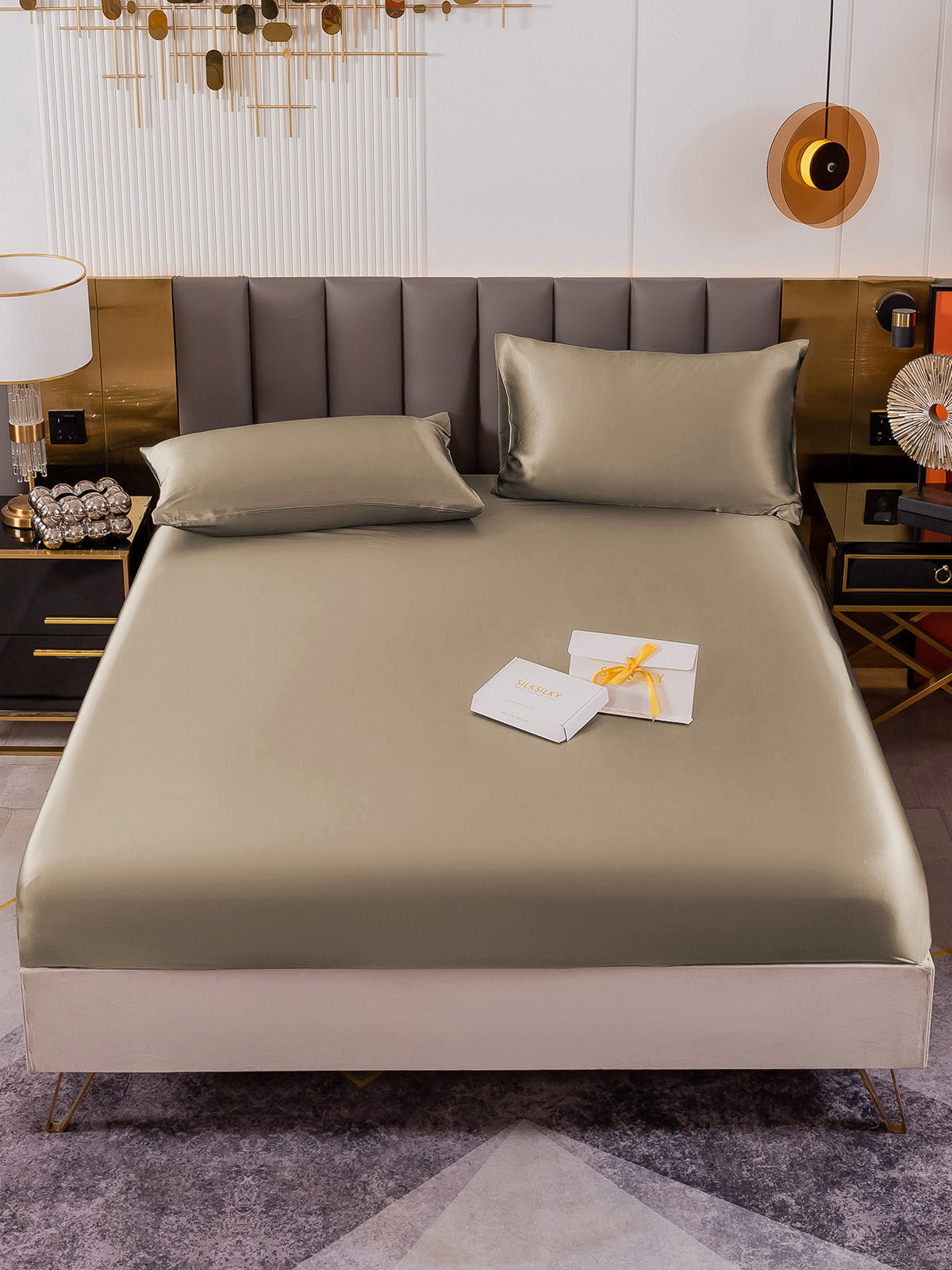 [Khaki] SilkSilky 19Momme Pure Silk Bedding Set 002