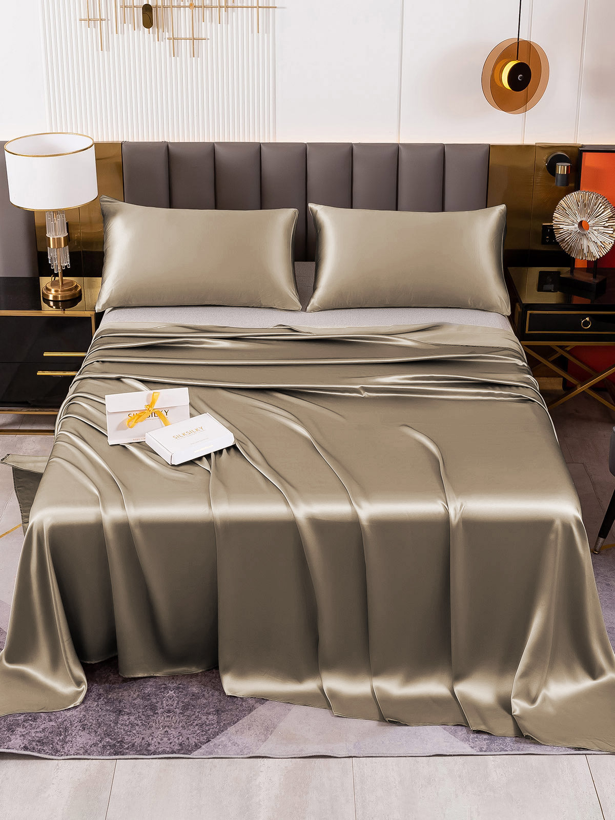 [Khaki] SilkSilky 19Momme Pure Silk Bedding Set 002
