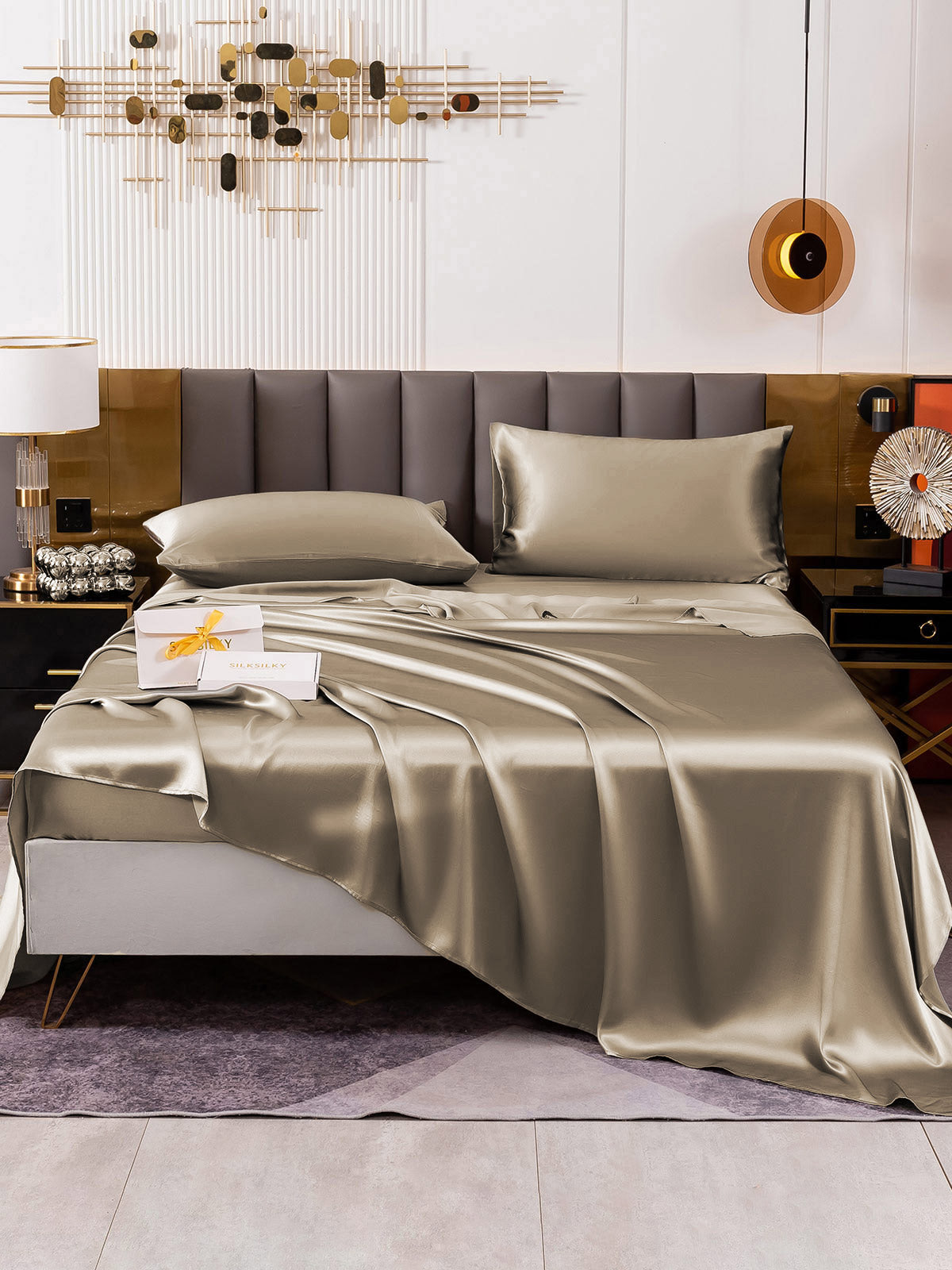 [Khaki] SilkSilky 19Momme Pure Silk Bedding Set 002