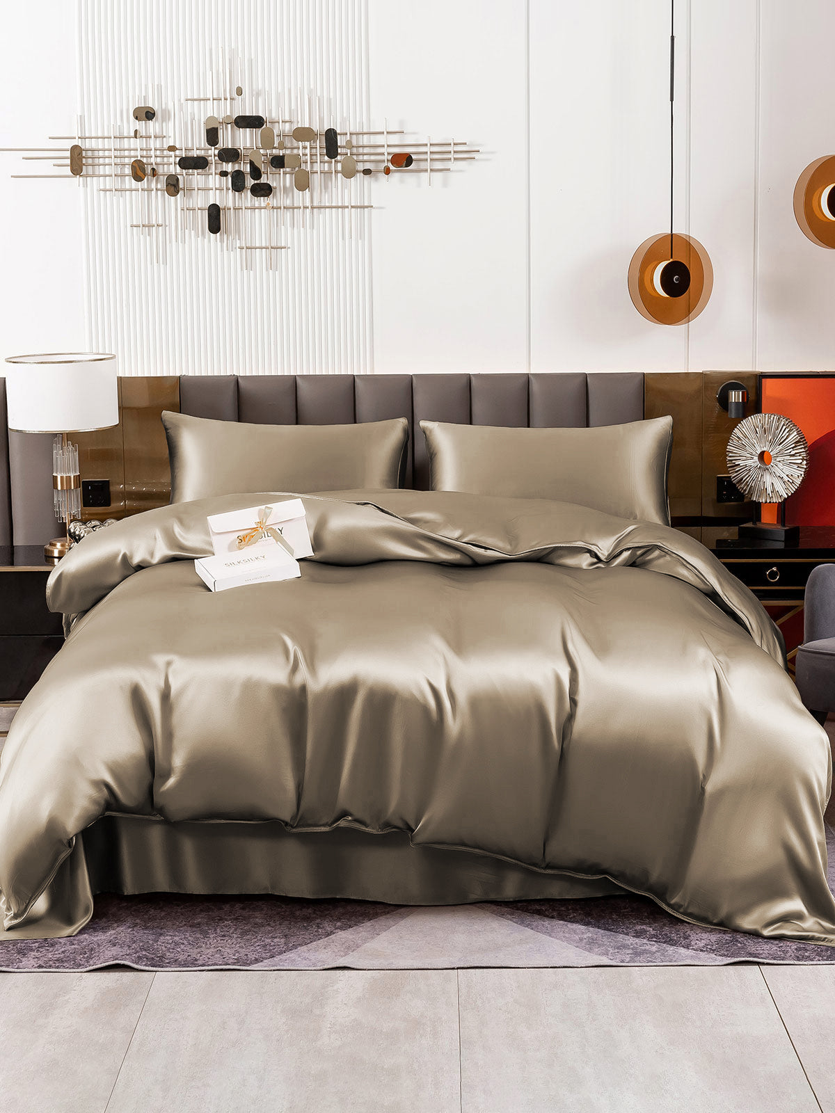 [Khaki] SilkSilky 19Momme Pure Silk Bedding Set 002