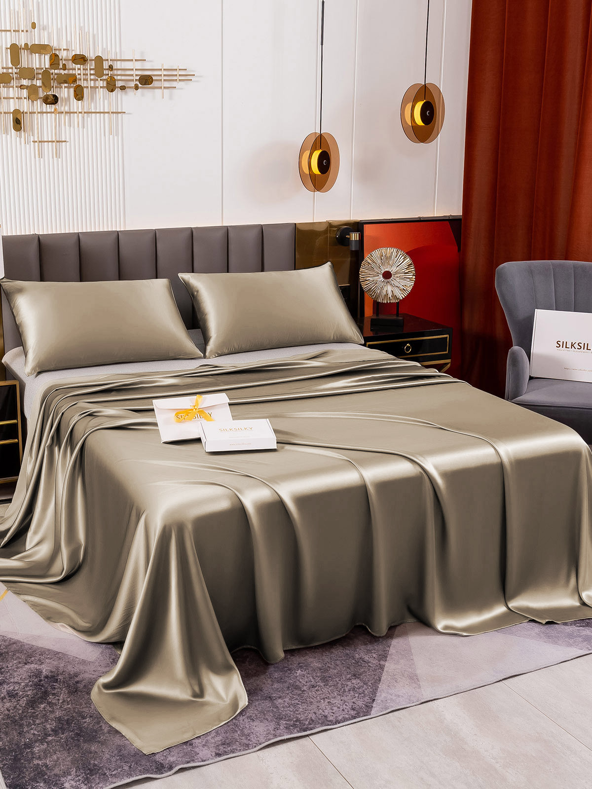 [Khaki] SilkSilky 19Momme Pure Silk Bedding Set 003