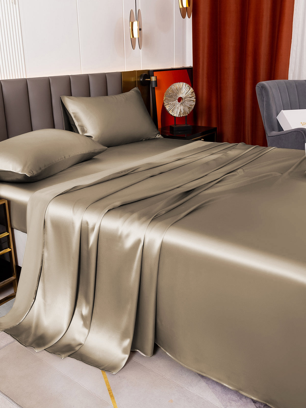 [Khaki] SilkSilky 19Momme Pure Silk Bedding Set 003
