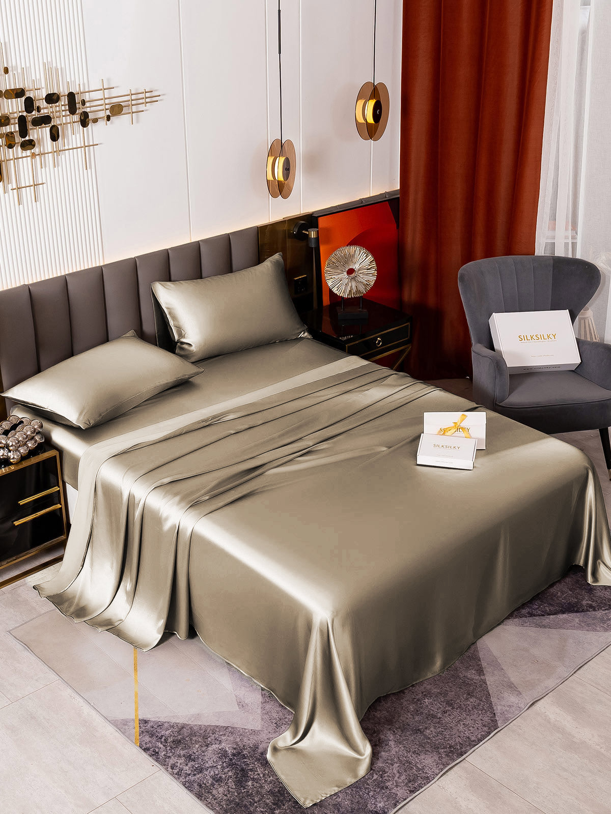 [Khaki] SilkSilky 19Momme Pure Silk Bedding Set 005