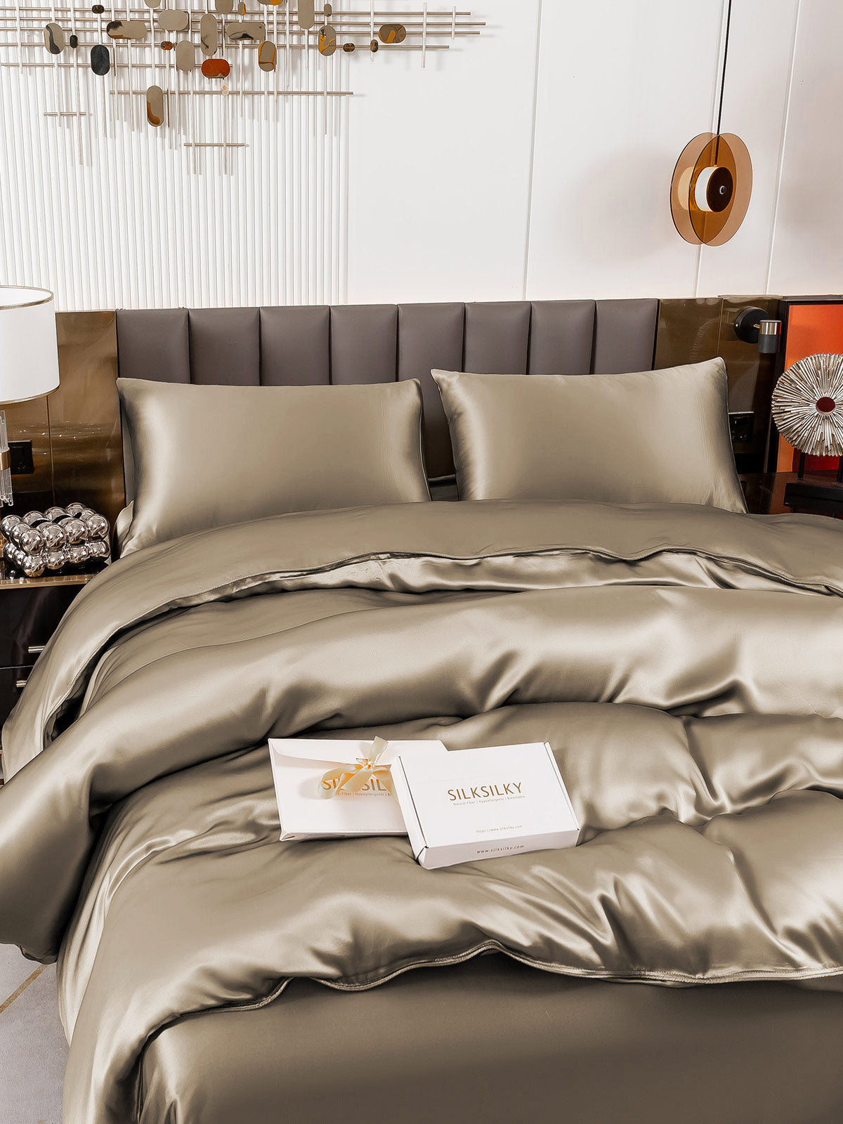 [Khaki] SilkSilky 19Momme Pure Silk Bedding Set 005