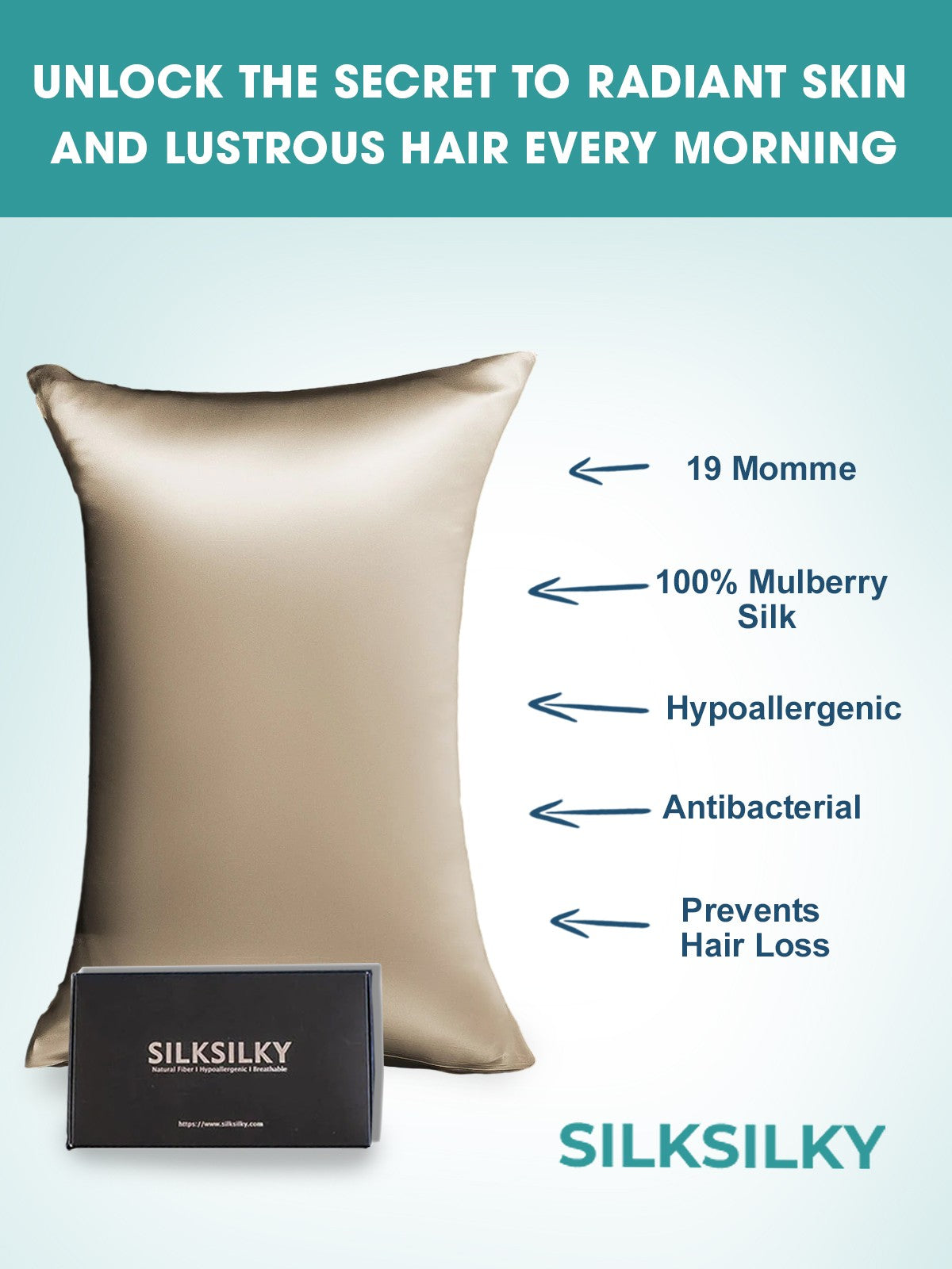 [Khaki] SilkSilky 19Momme Pure Silk Pillowcase 002