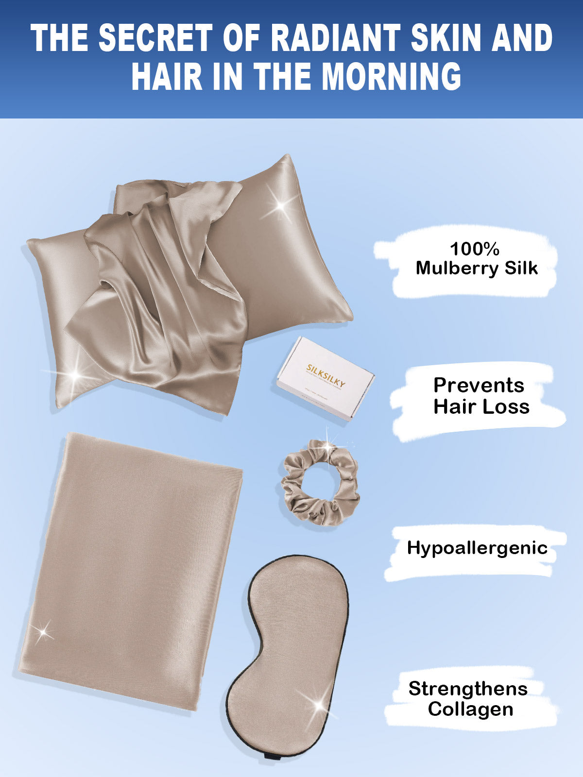 [Khaki] SilkSilky 19Momme Pure Silk Pillowcase Set 002