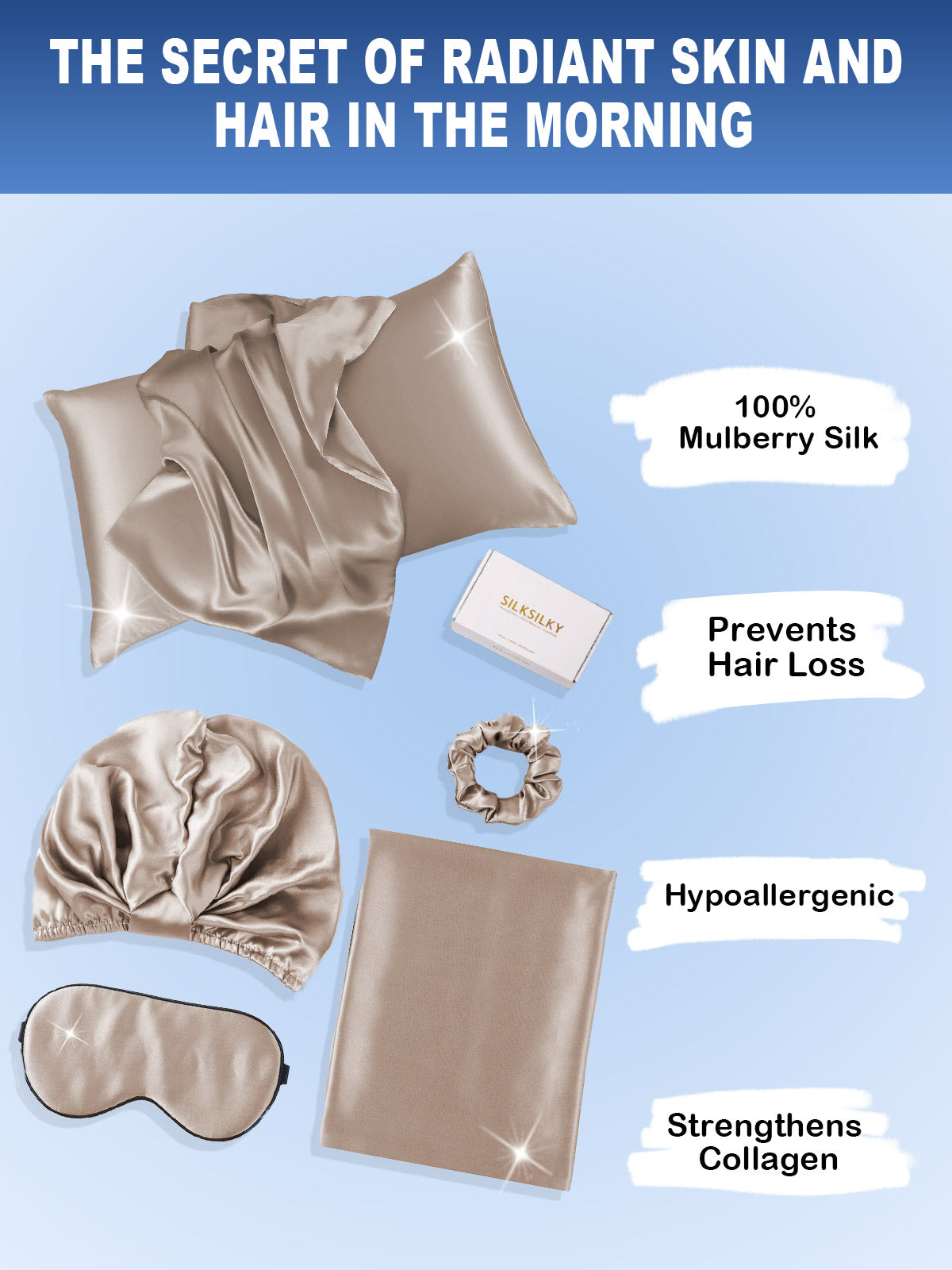 [Khaki] SilkSilky 19Momme Pure Silk Pillowcase Set 002