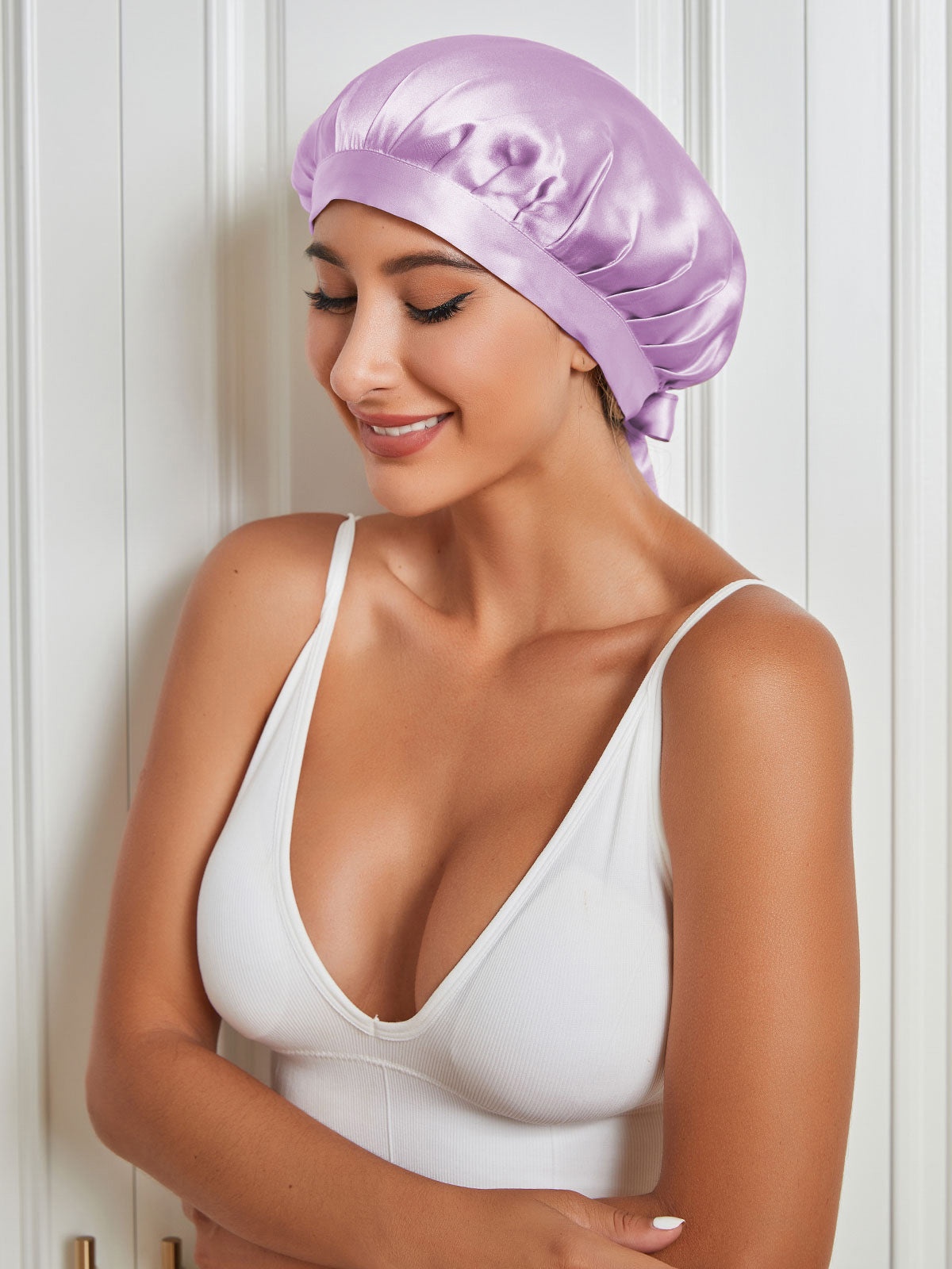 [Lavender] SilkSilky Pure Silk Sleep Cap 004