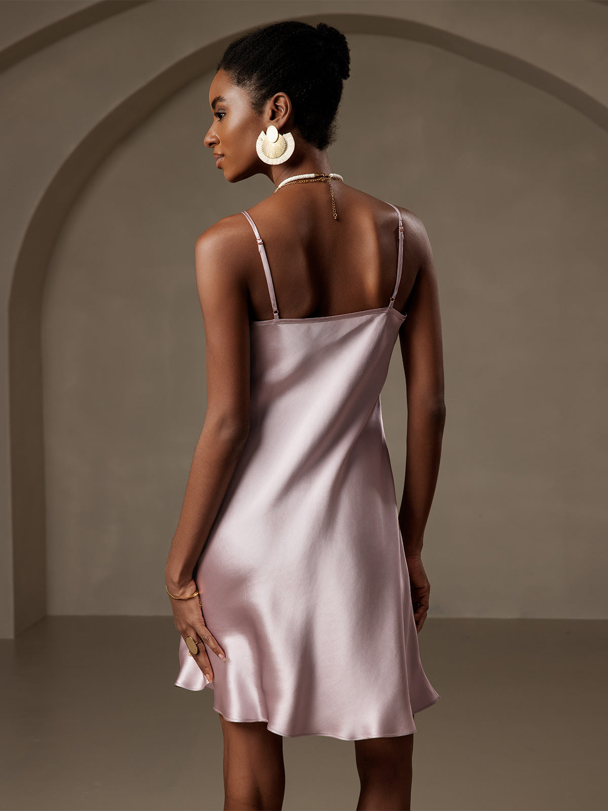 [Lavender] SilkSilky Pure Silk Sleeveless V Neck Dress 002