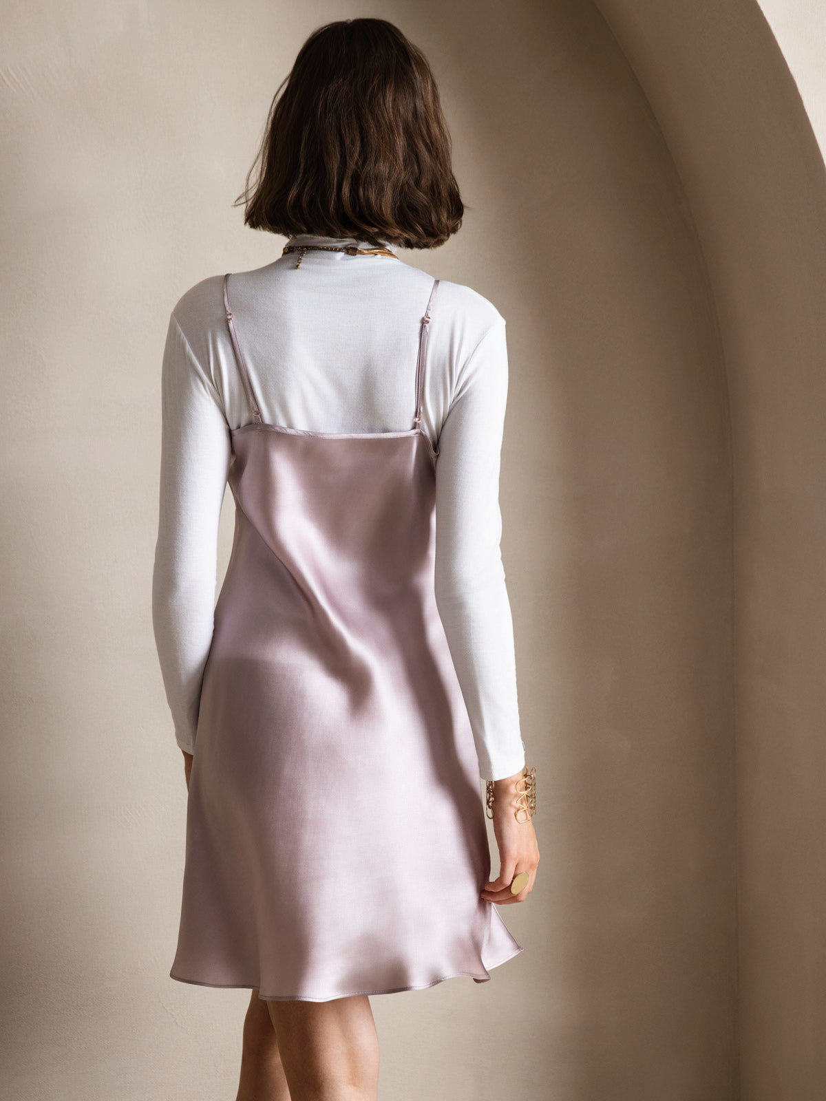 [Lavender] SilkSilky Pure Silk Sleeveless V Neck Dress 002