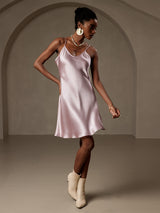 [Lavender] SilkSilky  Spaghetti Strap V Neck Dress 006