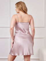 [Lavender] SilkSilky  Spaghetti Strap V Neck Plus Size Dress 002