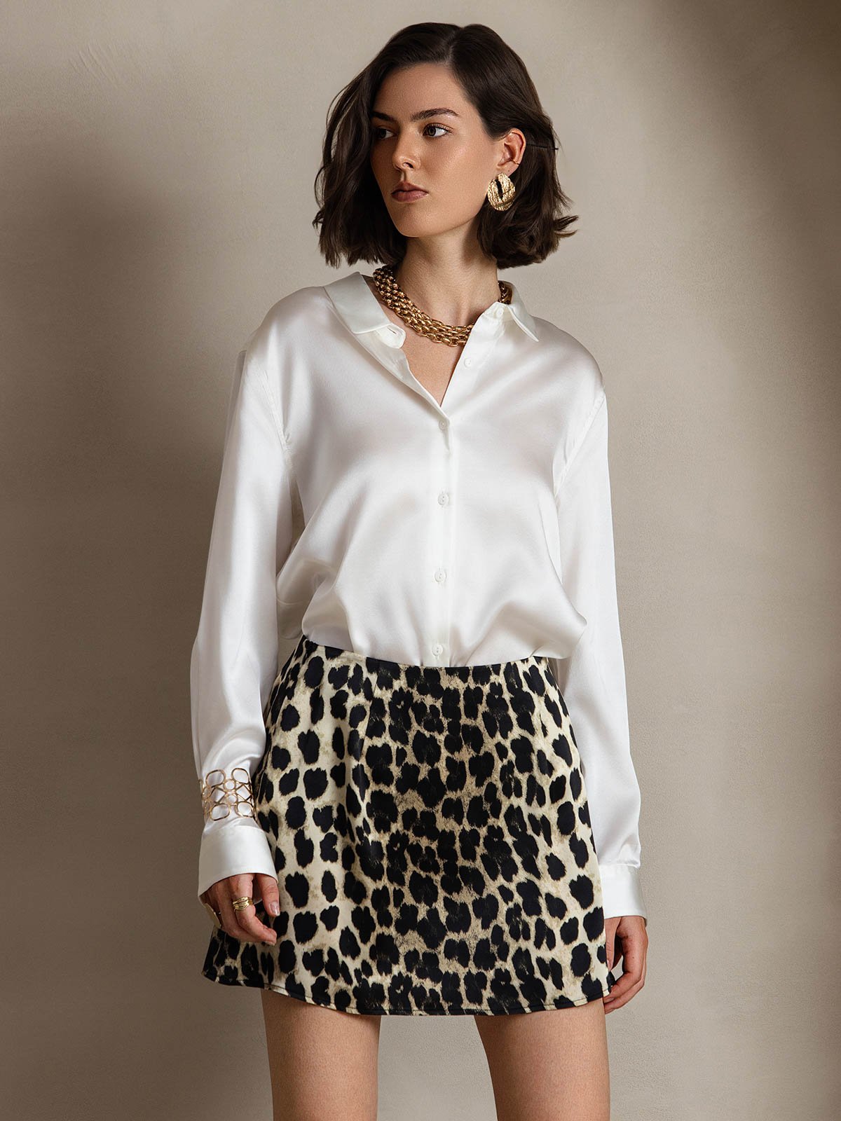 [Leopard] SilkSilky 19Momme Silk Skirt 004