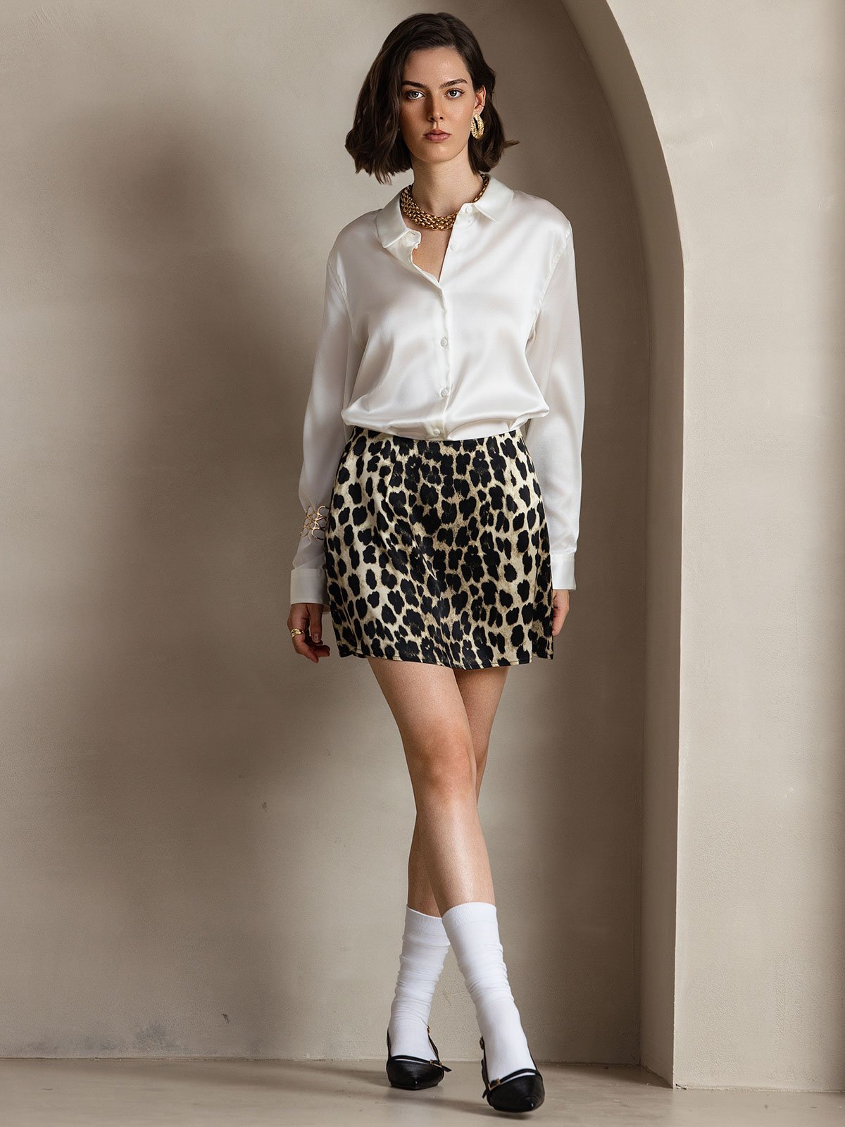 [Leopard] SilkSilky 19Momme Silk Skirt 006