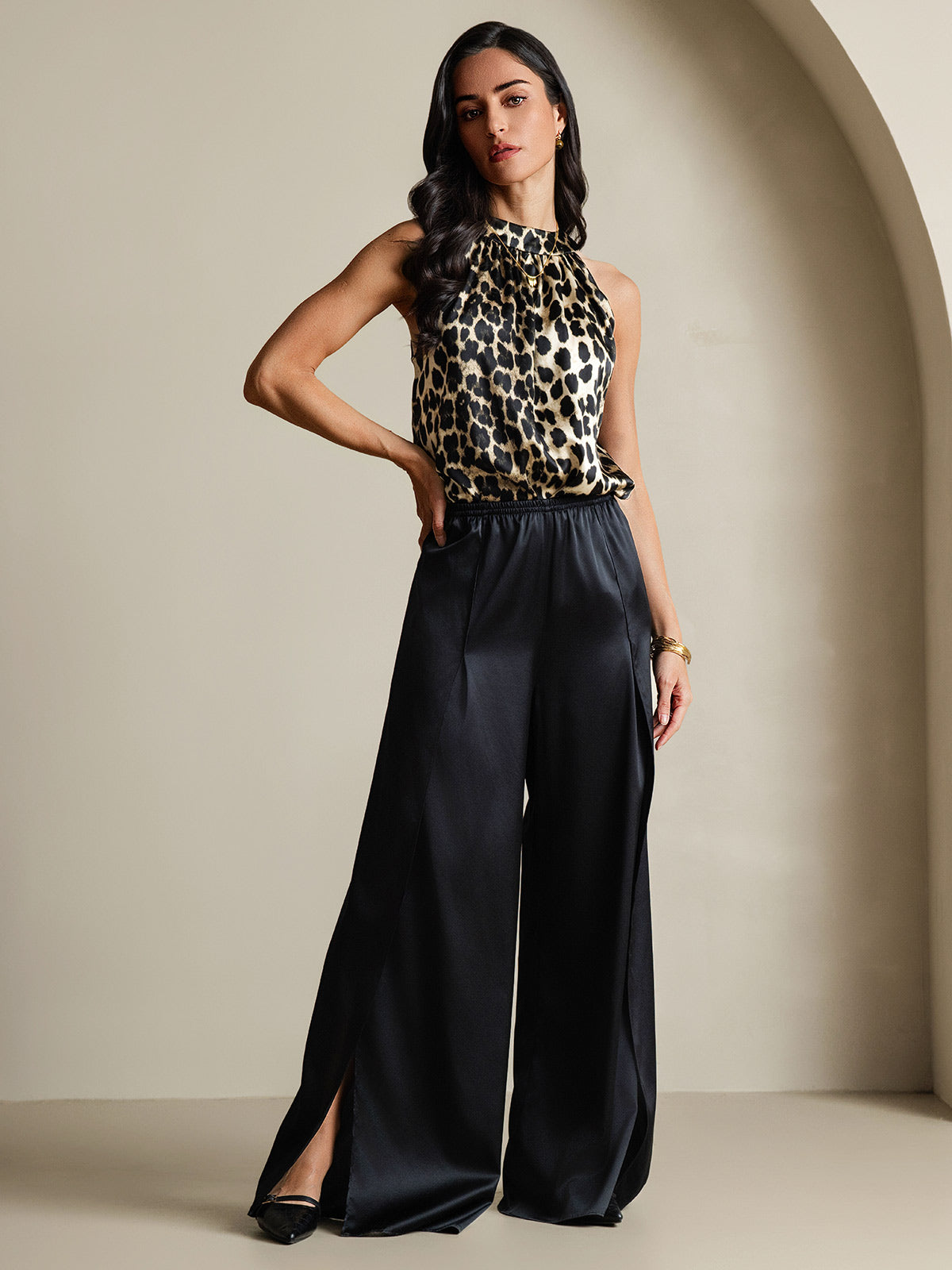 [Leopard] SilkSilky 19Momme Silk Sleeveless Womens T-Shirt 007