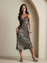 [Leopard] SilkSilky Pure Silk Sleeveless Round Neck Nightgown 005