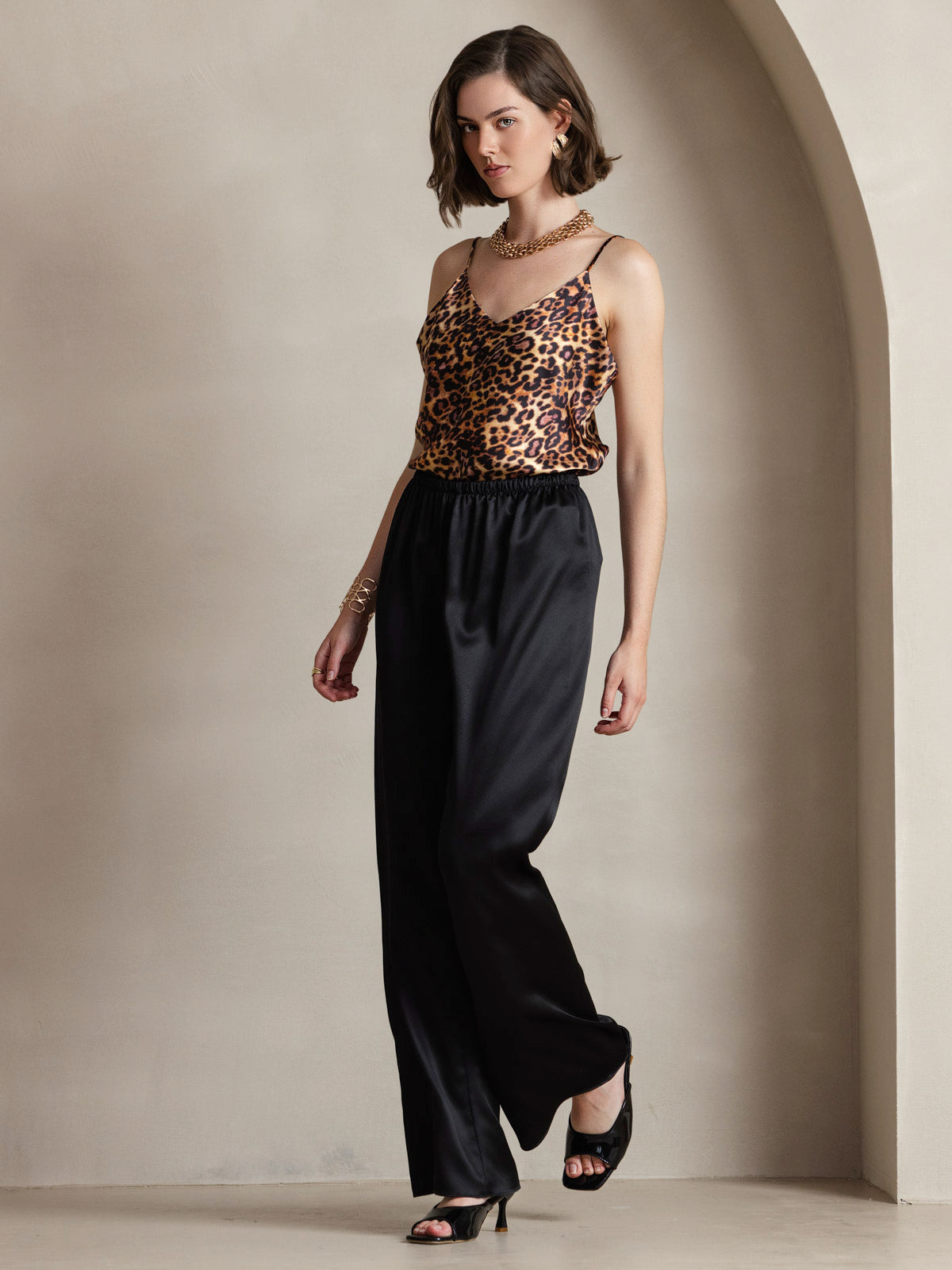 [Leopard] SilkSilky  Pure Silk V Neck Camisole Top 004