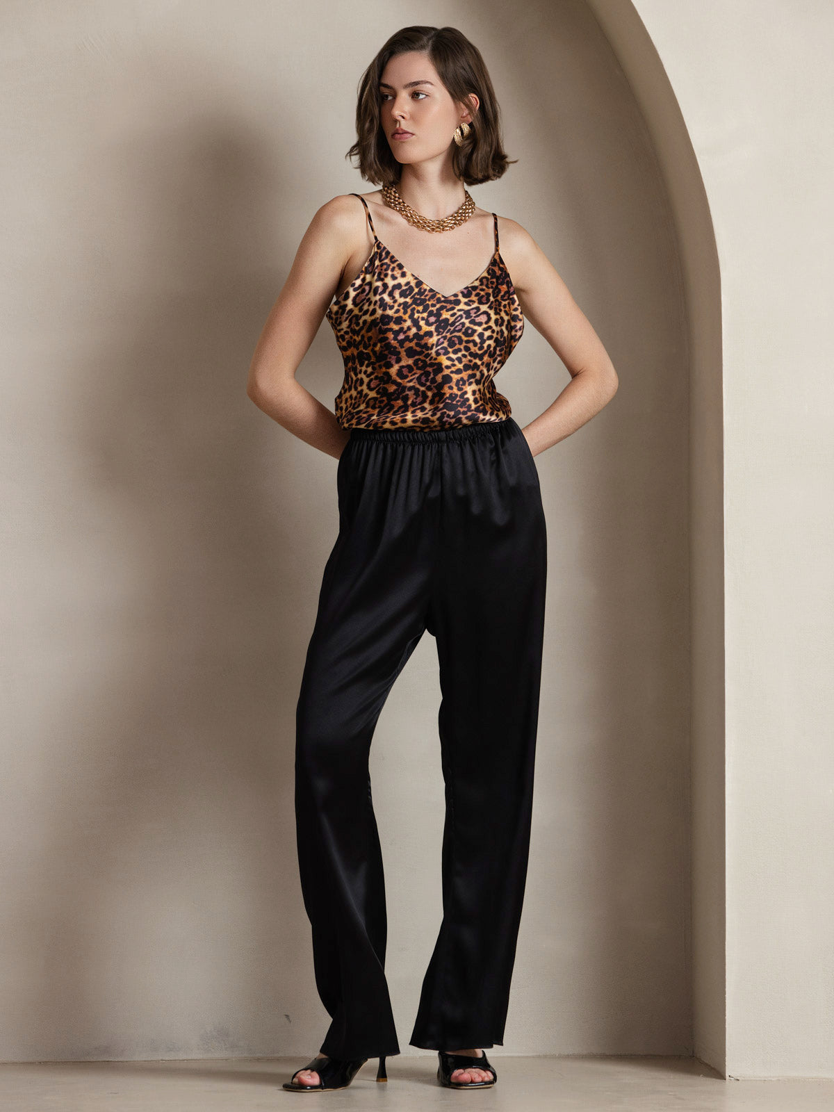 [Leopard] SilkSilky  Pure Silk V Neck Camisole Top 005