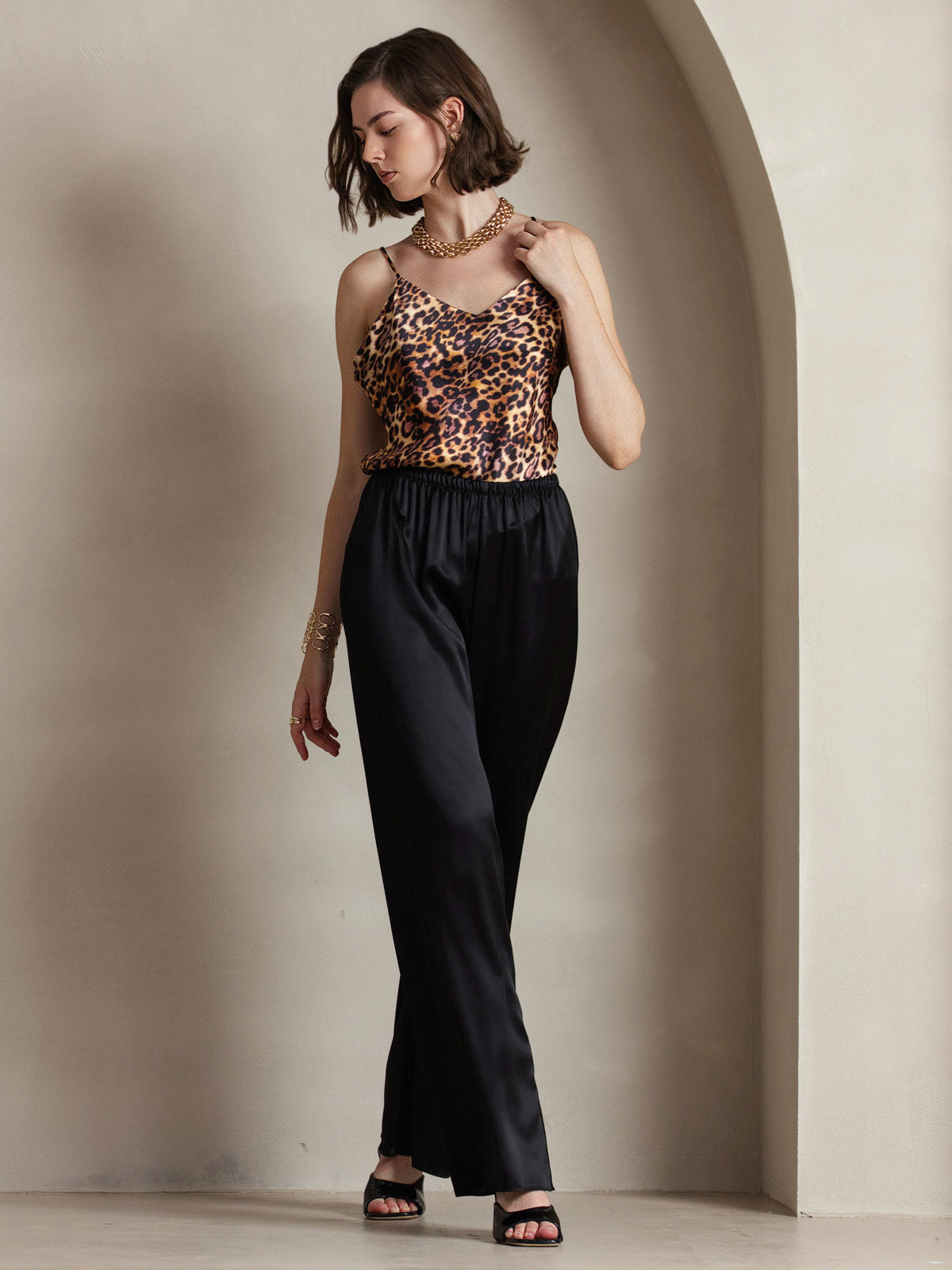 [Leopard] SilkSilky  Pure Silk V Neck Camisole Top 006