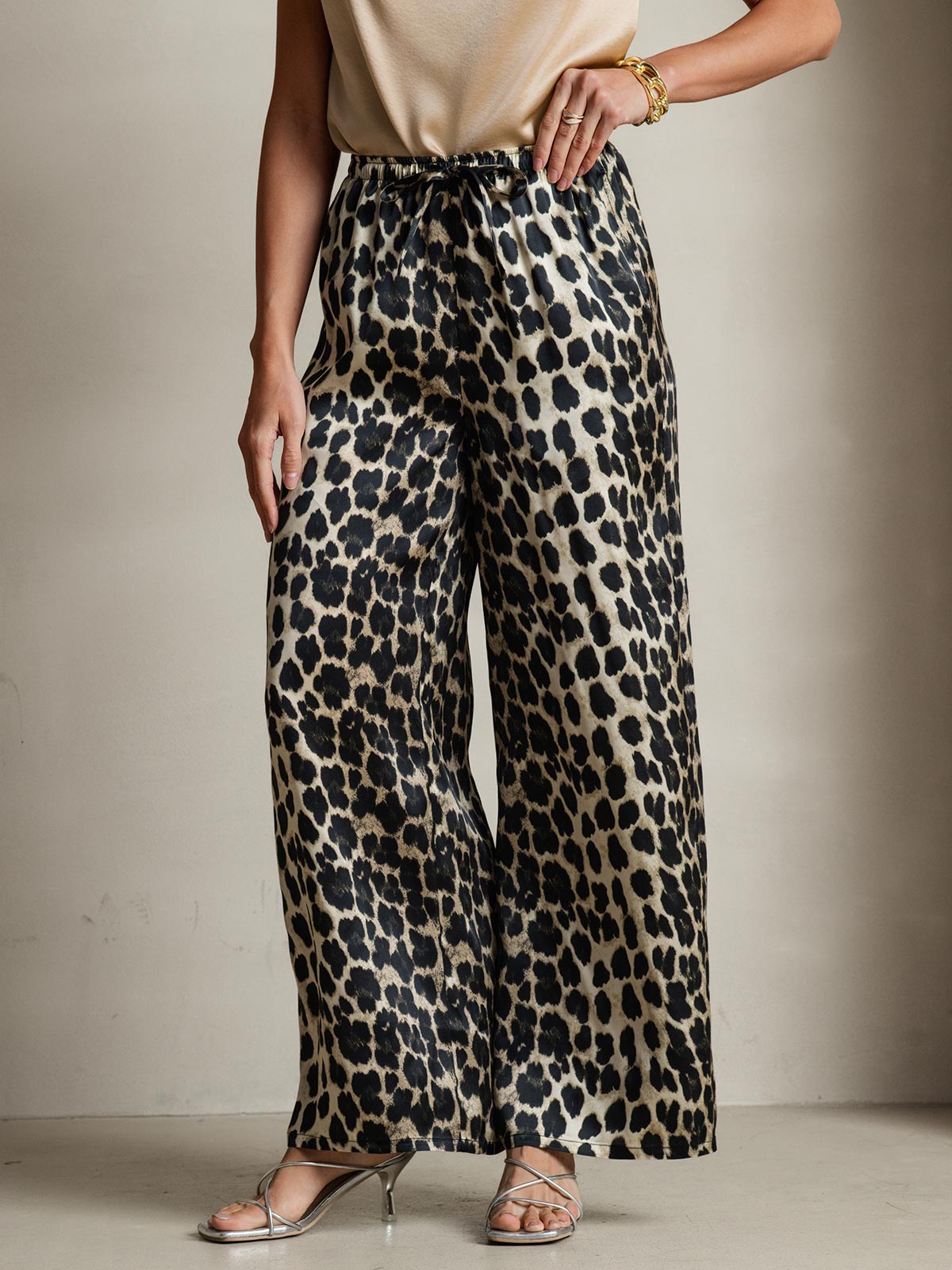 【 peak】Silky Women's Wide Pants R4796 Silk Wide Leg Pants | Elastic Waist Loungewear – SILKSILKY